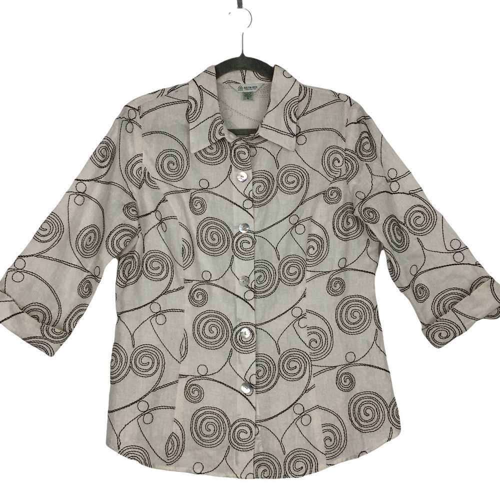 Austin Reed 100% Linen Button Front Vintage Blouse 3/4 Sleeves  Size 8